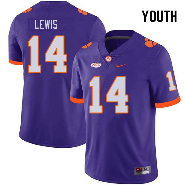 Youth #14 Shelton Lewis Clemson Tigers College Football Jerseys Stitched-Purple - Click Image to Close